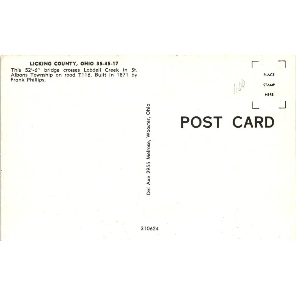 Licking County Ohio Covered Bridge Postcard Travel Souvenir Unposted Vintage